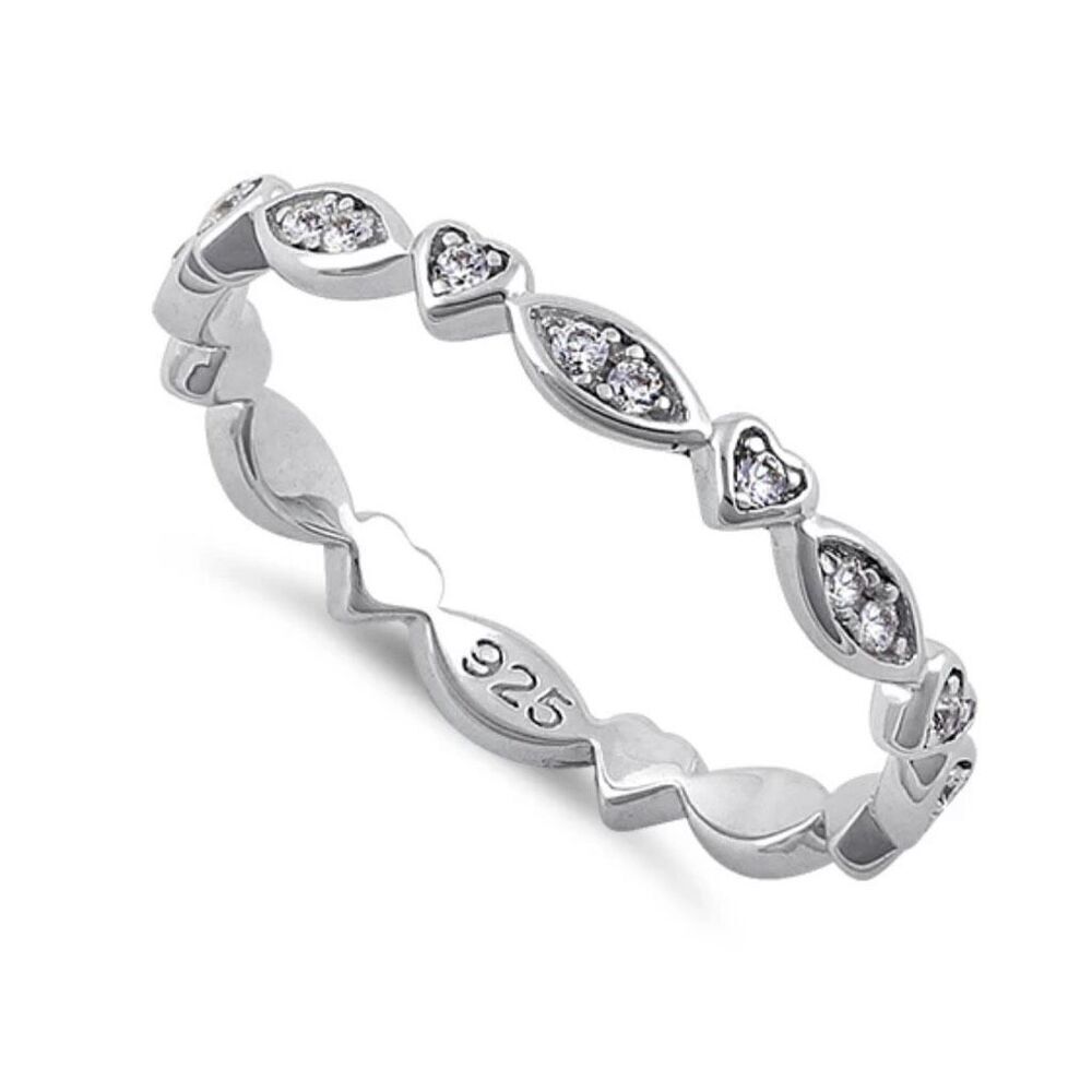 Sterling Silver Eternity Heart & Oval Clear CZ Ring New